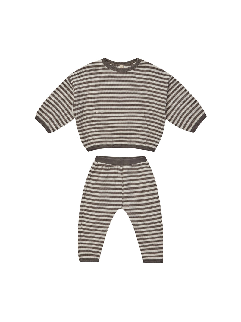 Quincy Mae Waffle Top + Pant Set | Charcoal Stripe-Barn Chic Boutique