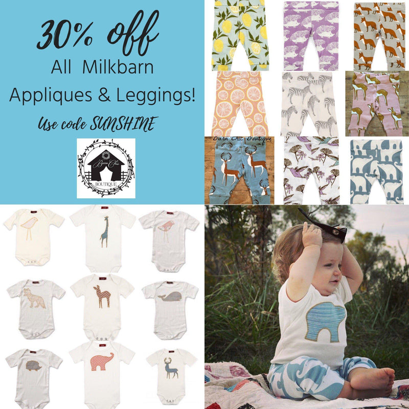 30% off MilkBarn appliqués and leggings!-Barn Chic Boutique