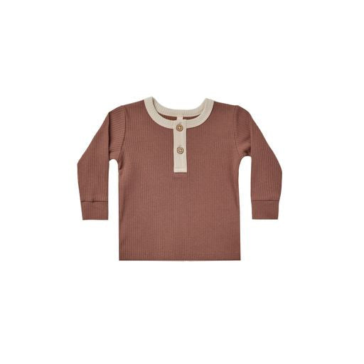 Pecan Ribbed Henley for Babies-Barn Chic Boutique