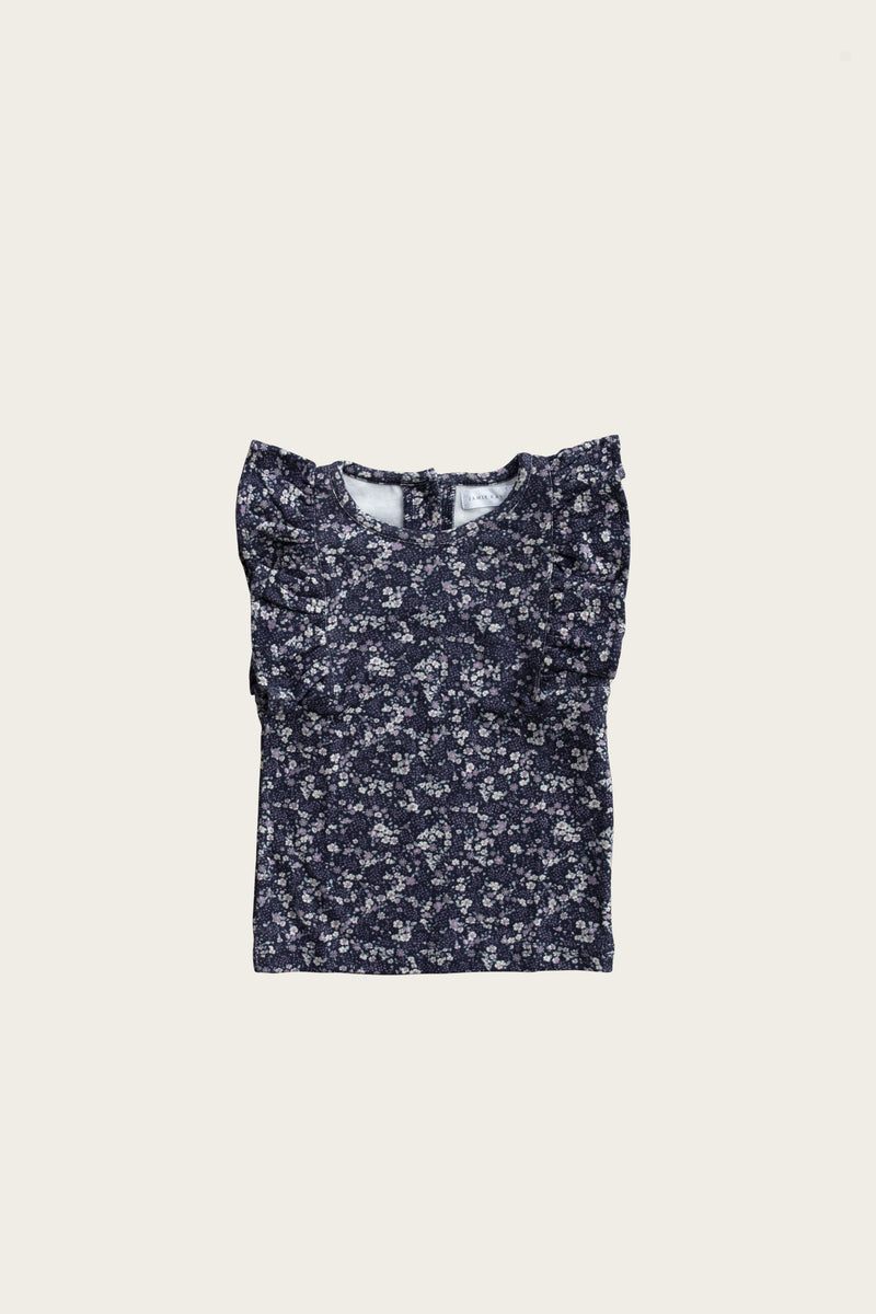 Jamie Kay Organic Cotton Frill Tee Singlet | Blueberry Floral-Barn Chic Boutique