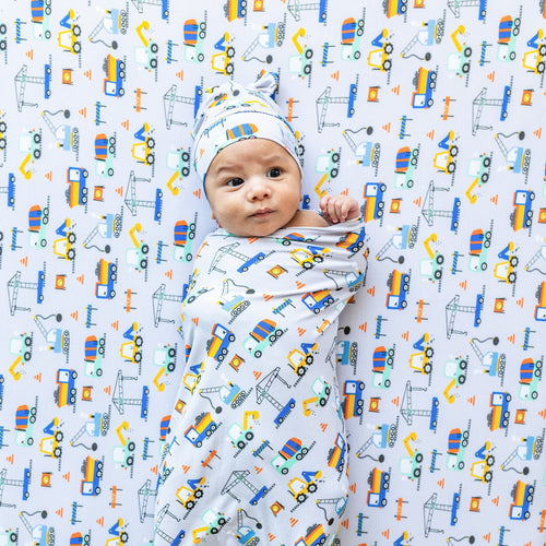Macaron + Me Bamboo Swaddle Blanket - Construction Diggers-Barn Chic Boutique