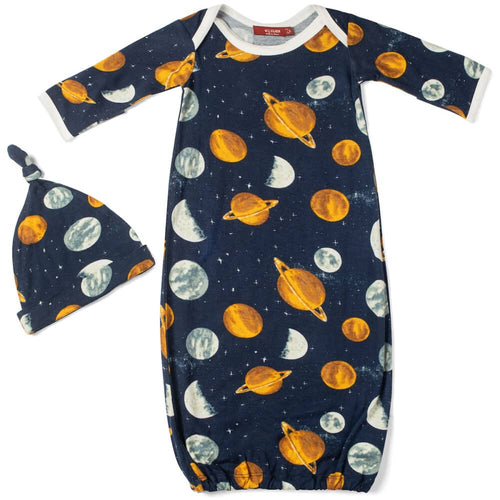MilkBarn Kids Bamboo Newborn Gown & Hat Set | Planets-Barn Chic Boutique