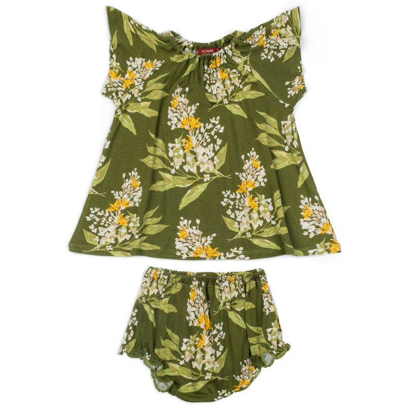 Milkbarn Kids Bamboo Dress and Bloomer Set | Green Floral-Barn Chic Boutique