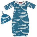 Milkbarn Kids Bamboo Newborn Gown & Hat Set | Blue Whale-Barn Chic Boutique