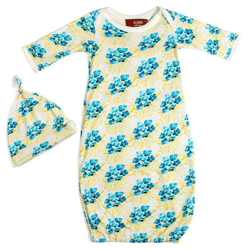 Milkbarn Kids Bamboo Newborn Gown & Hat Set | Sky Floral-Barn Chic Boutique