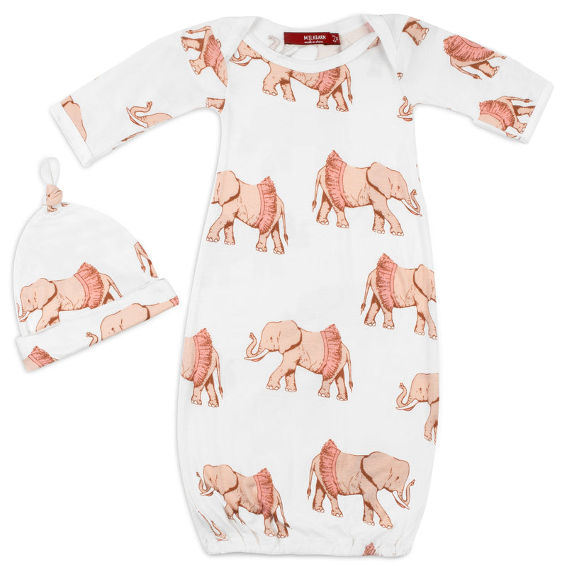 Milkbarn Kids Bamboo Newborn Gown & Hat Set | Tutu Elephant-Barn Chic Boutique