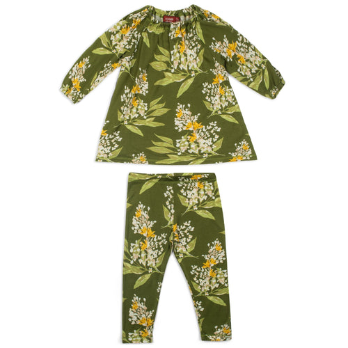 Milkbarn Kids Long Sleeve Dress and Legging Set | Green Floral-Barn Chic Boutique