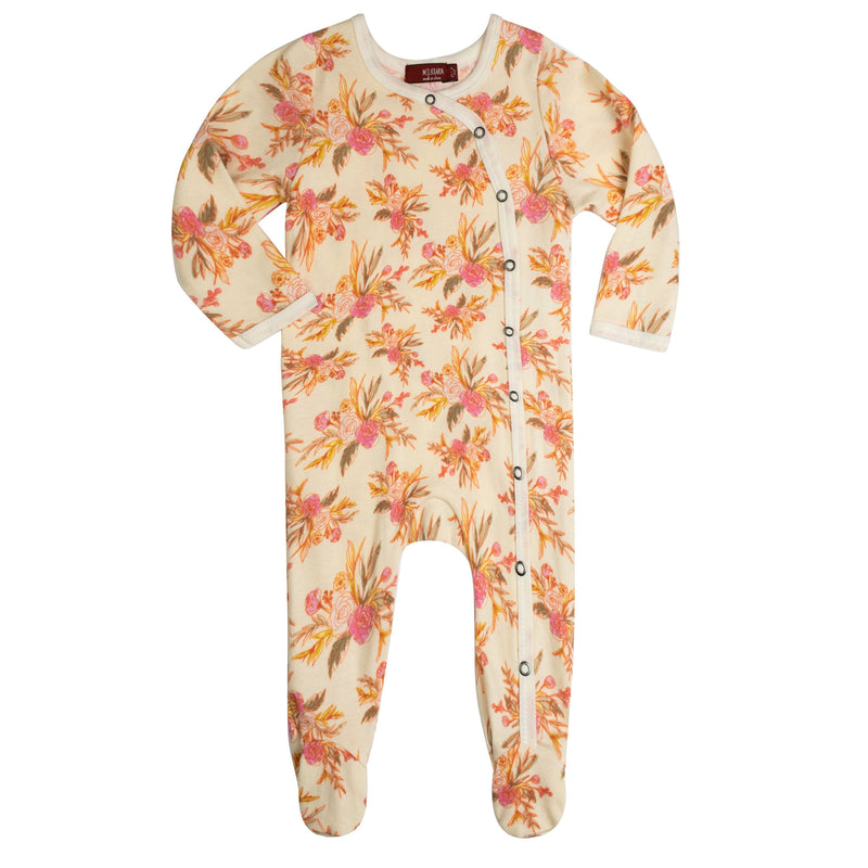 Milkbarn Kids Organic Cotton SNAP Footed Romper | Vintage Floral-Barn Chic Boutique