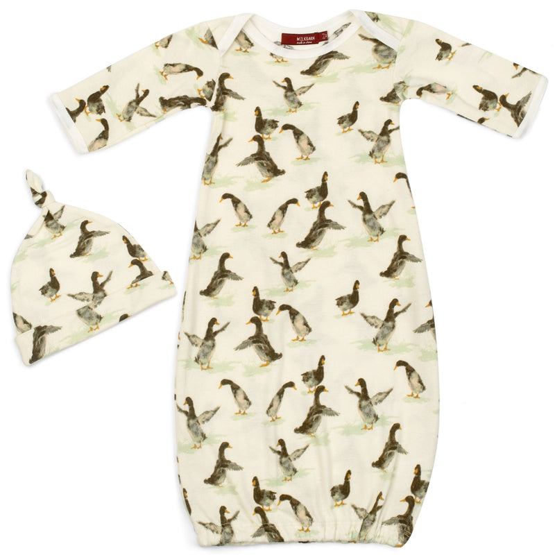 Milkbarn Kids Organic Newborn Gown & Hat Set | Duck-Barn Chic Boutique