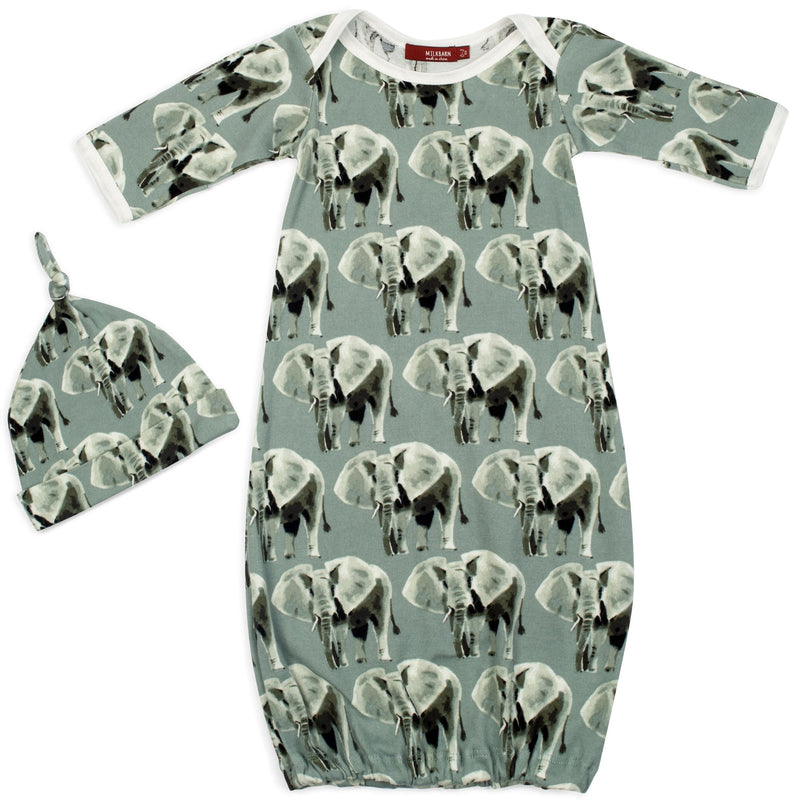 Milkbarn Kids Organic Newborn Gown & Hat Set | Grey Elephant-Barn Chic Boutique