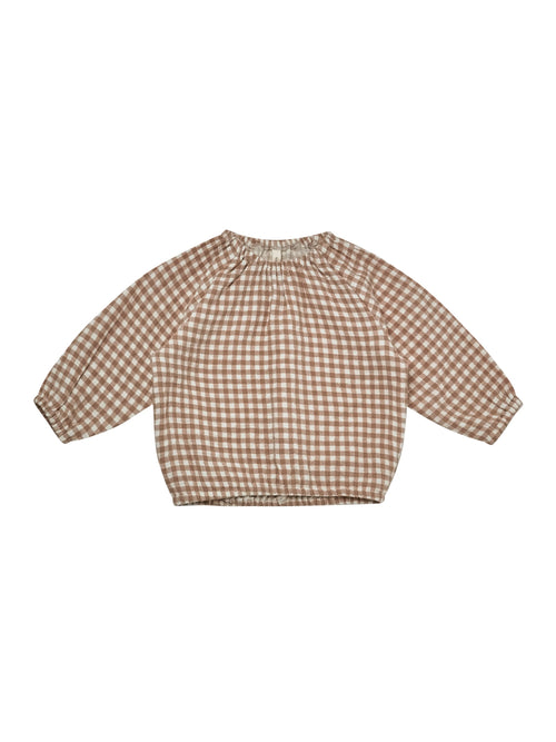 Quincy Mae Cinch Long Sleeve Tee | Cocoa Gingham-Barn Chic Boutique