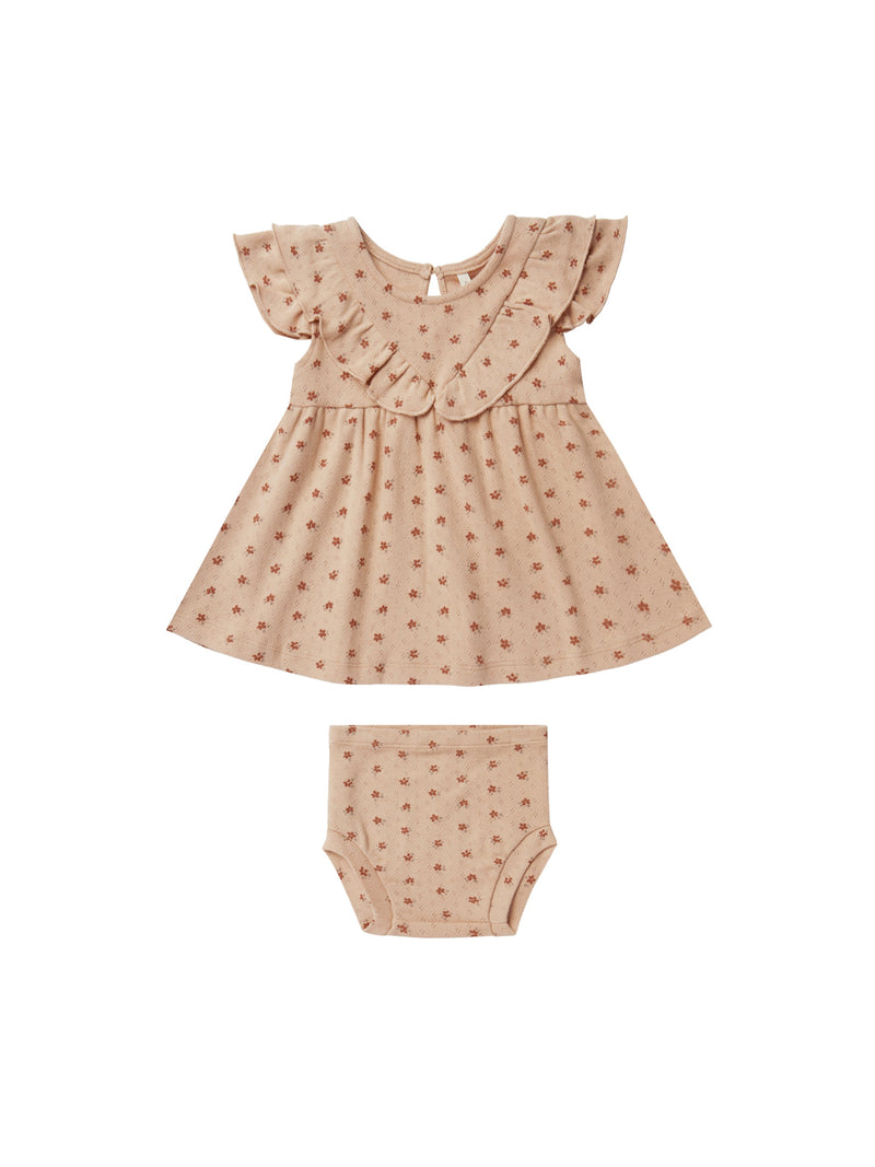 Quincy Mae Pointelle Ruffle Dress Set | Blush Ditsy-Barn Chic Boutique