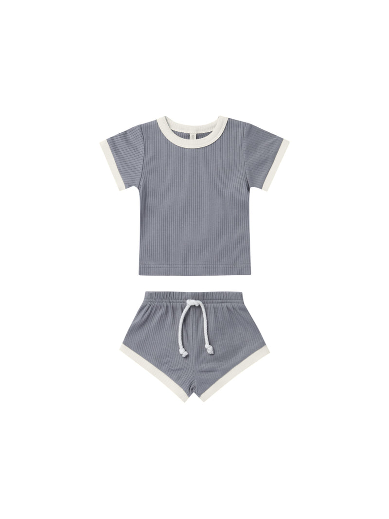 Quincy Mae Ribbed Shortie Set | Washed Indigo-Barn Chic Boutique