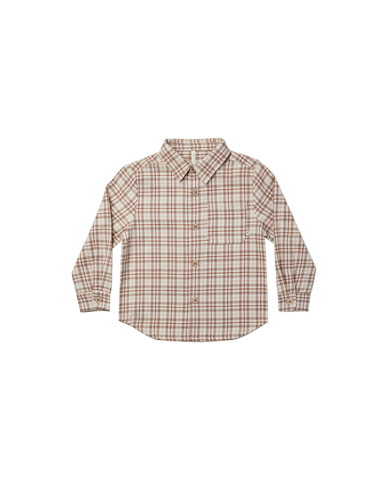 Rylee + Cru Long Sleeve Collared Shirt | Mocha Plaid-Barn Chic Boutique