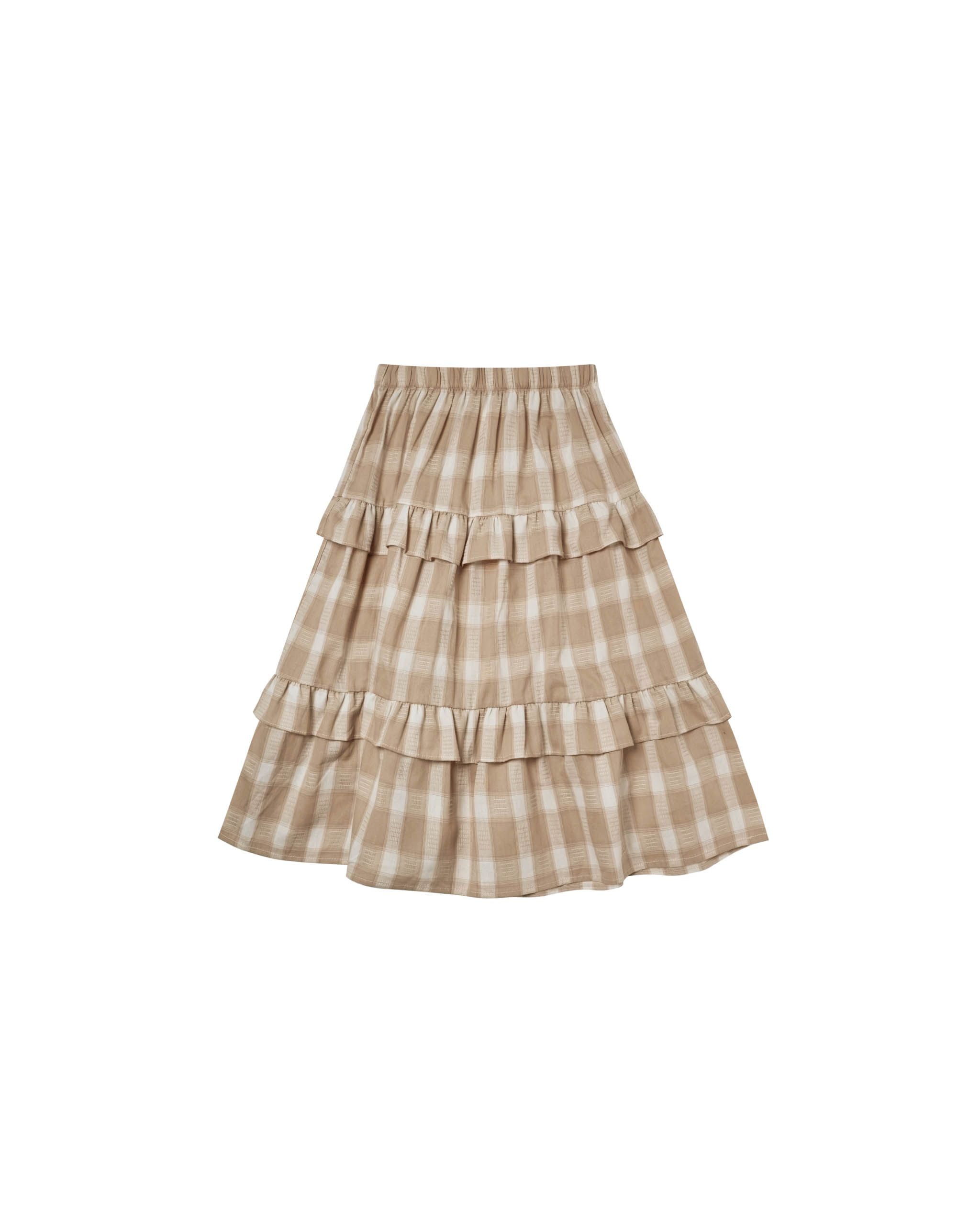 NWT 2024 Rylee Cru ruffle midi skirt putty plaid Cotton 8-9y