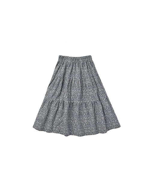Rylee + Cru Tiered Midi Skirt | Blue Floral-Barn Chic Boutique