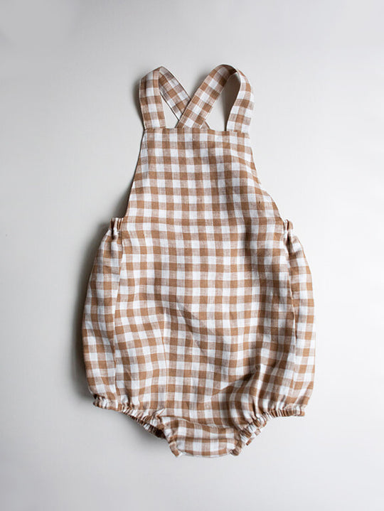 The Simple Folk Gingham Overall Romper | Bronze Gingham-Barn Chic Boutique
