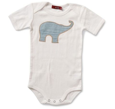 Milkbarn Baby Organic Cotton One Piece - Applique Blue Elephant