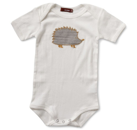 Milkbarn Baby Organic Cotton One Piece - Applique Grey Hedgehog