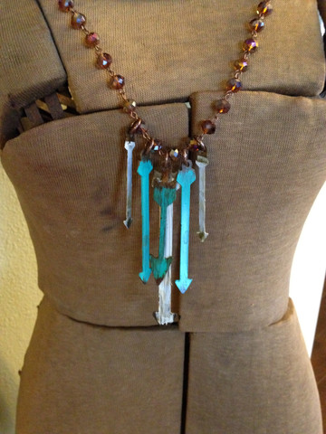Crystal beaded multi-arrow necklace with turquoise