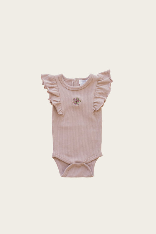 Jamie Kay Organic Cotton Fine Rib Frill Singlet Bodysuit | Rose Ash-Barn Chic Boutique