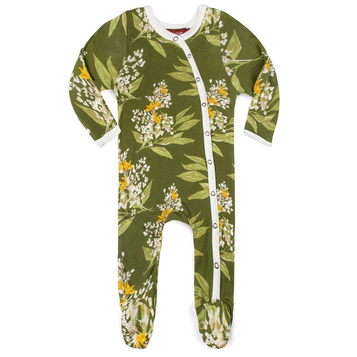 Milkbarn Kids Bamboo SNAP Footed Romper | Green Floral-Barn Chic Boutique