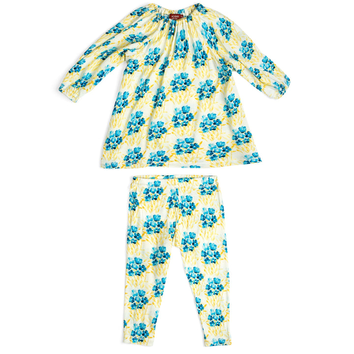 Milkbarn Kids Long Sleeve Dress and Legging Set | Sky Floral-Barn Chic Boutique