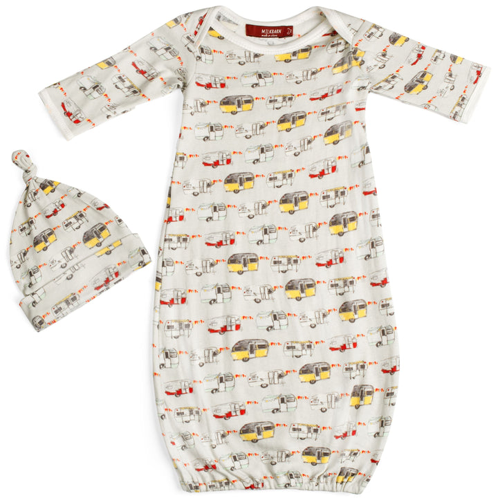 Milkbarn Kids Organic Newborn Gown & Hat Set | Vintage Trailers-Barn Chic Boutique