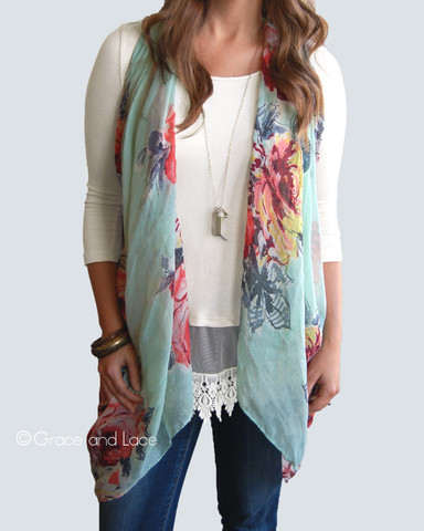 Grace & Lace Floral Scarf in Mint